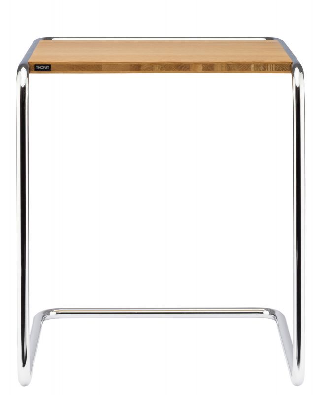 B97 Thonet Beistelltisch mit Holzplatte und verchromtem Stahlrohrgestell, modernes Design.
